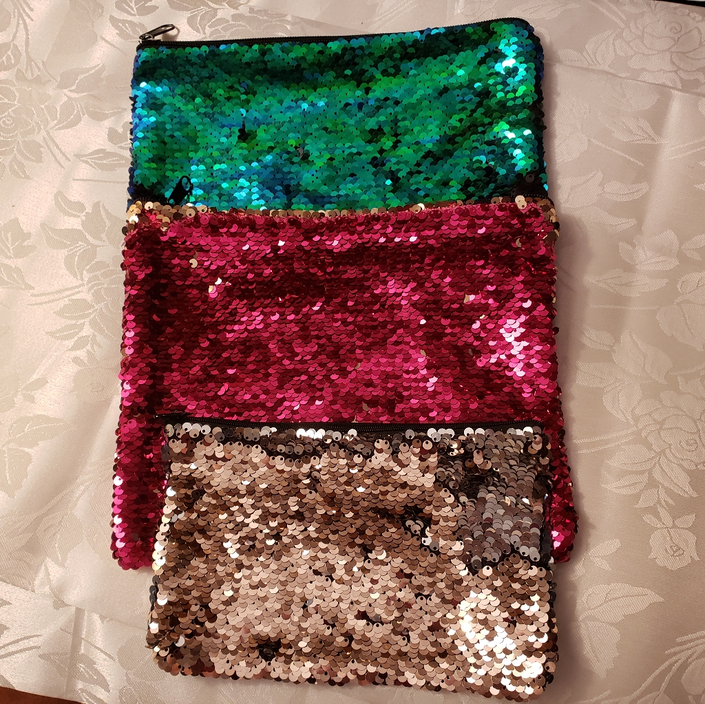 Vintage Women's Cosmetic Bags, Sequin, Bling, Set Of 3,Two Faced.